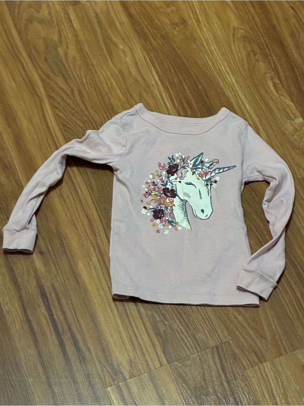 Girls' Pink Unicorn Floral Long-Sleeve Top